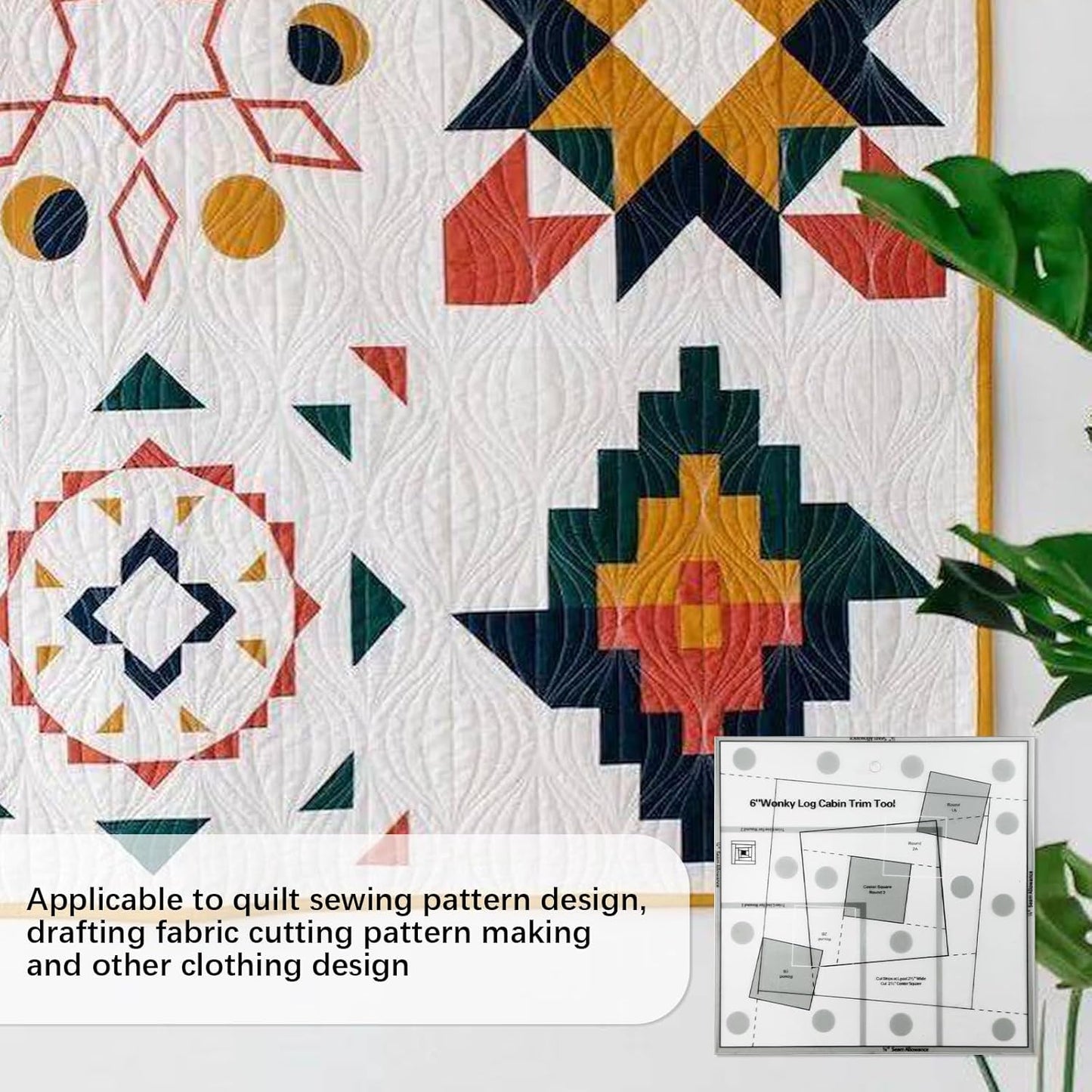 Wonky Log Cabin Trim Tool, Non-Slip Grip Acrylic Quilting Ruler for DIY Craft Lovers, Finished Blocks Quilting Template for Sewing Crafting Patchwork Ruler (10in)