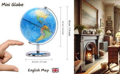 Political Globe Dia 5.5-inch / 14cm- Educational/Geographic - Stainless Steel Arc and Base - School, Home, and Office