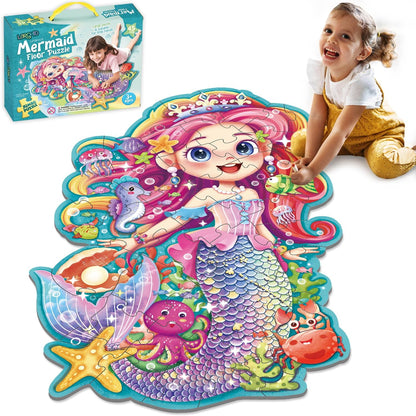 Mermaid Gifts for Girls, 45PCS Jumbo Memarid Floor Puzzle for Kids Age 3-5 Toddler Floor Puzzle Educational Learing Toys for Kids
