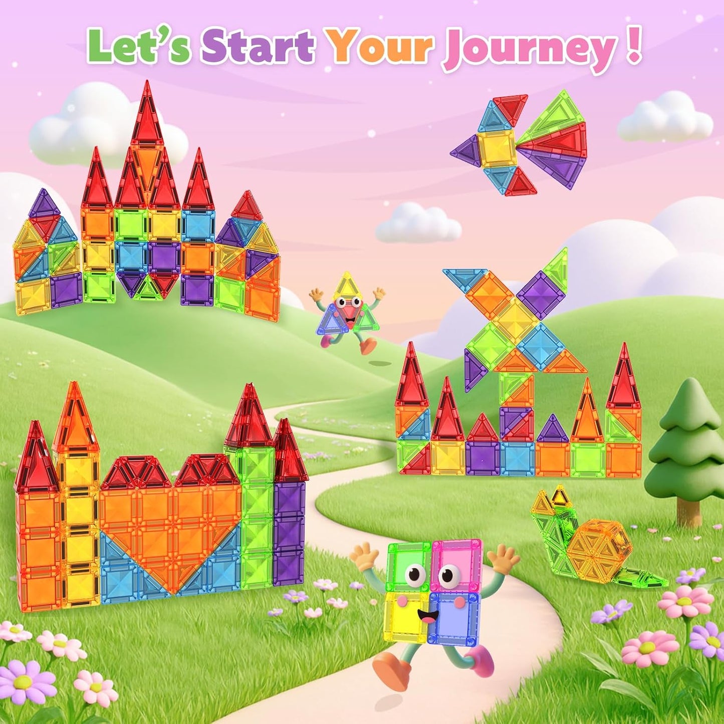 Mini Magnetic Tiles, 40 PCS Travel Magnetic Tiles with Tin, Micro Magnet Travel Toy Portable for Kids Age 3+, STEM Educational Building Set Construction Toys, Boys Girls Toddlers Birthday Gifts