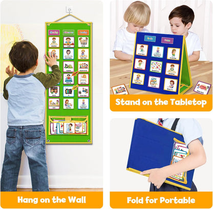 Godery Large Visual Schedule for Kids Chore Reward Chart,Bedtime Routine Chart for Toddlers,Double Side Weekly Planner Board with 109 Cards for Home School Planner,Autism Learning Materials.