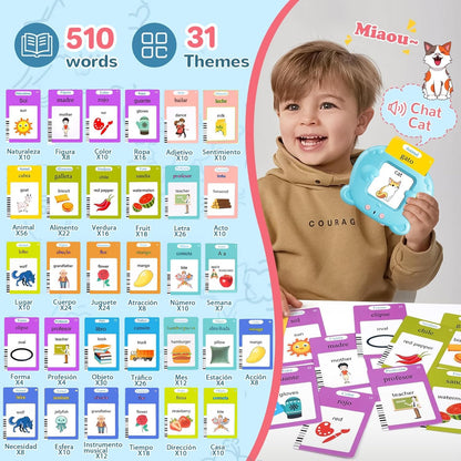 Spanish & English Talking Flash Cards for Toddler, Bilingual Flash Cards Learning Montessori Toys with 224 Sight Words, Speech Therapy Toys for Children Sensory Preschool Education