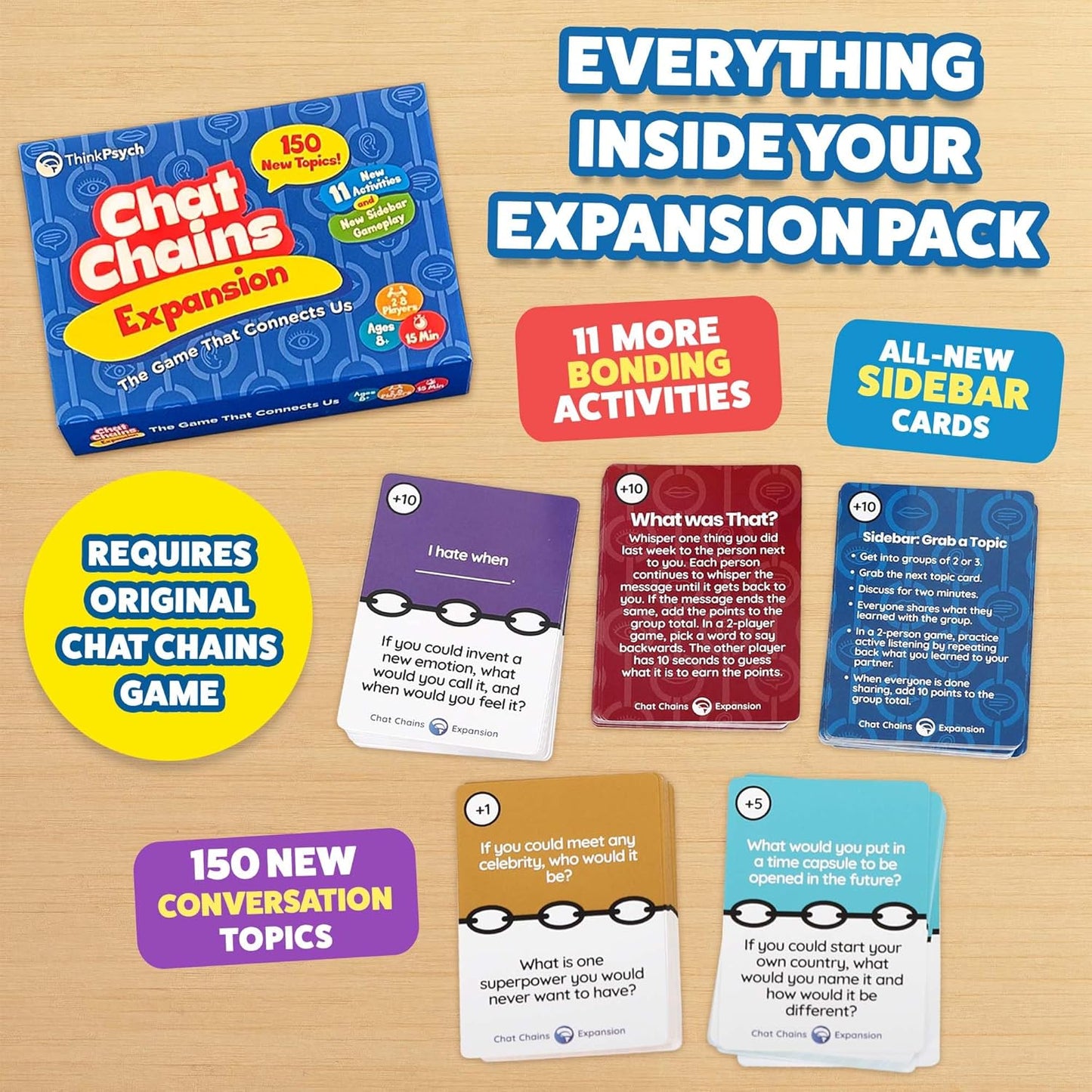 ThinkPsych Chat Chains - The Game That Connects Us | Social Skills Games | Therapy Games for Teens and Kids | Ages 8-99 | Therapy Conversation Cards | 15 Mins Playtime