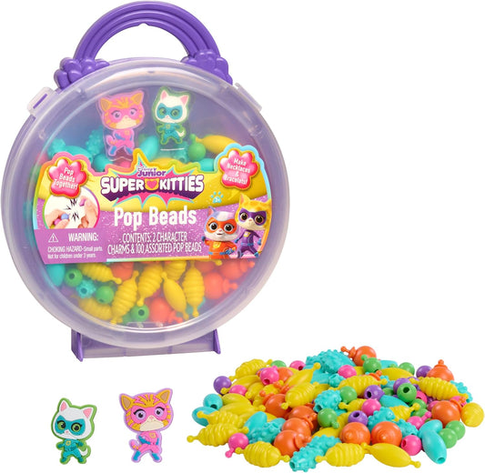 Disney Junior SuperKitties Pop Beads Jewelry Kit – 100 Pop Beads & 2 Character Charms, Easy Snap-On Necklace & Bracelet Craft Set for Kids Ages 3+
