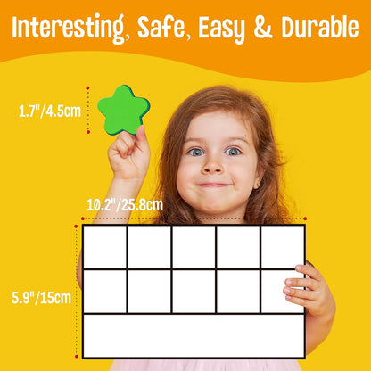 Magnetic Ten-Frame Set, 6 Frames & 66 Colorful Star-Shaped Counters Ten Frame Math Games Manipulative Counting Toys for Kindergarten Preschool, 6 Colors & 2 Markers (Fridge & Hand-held)