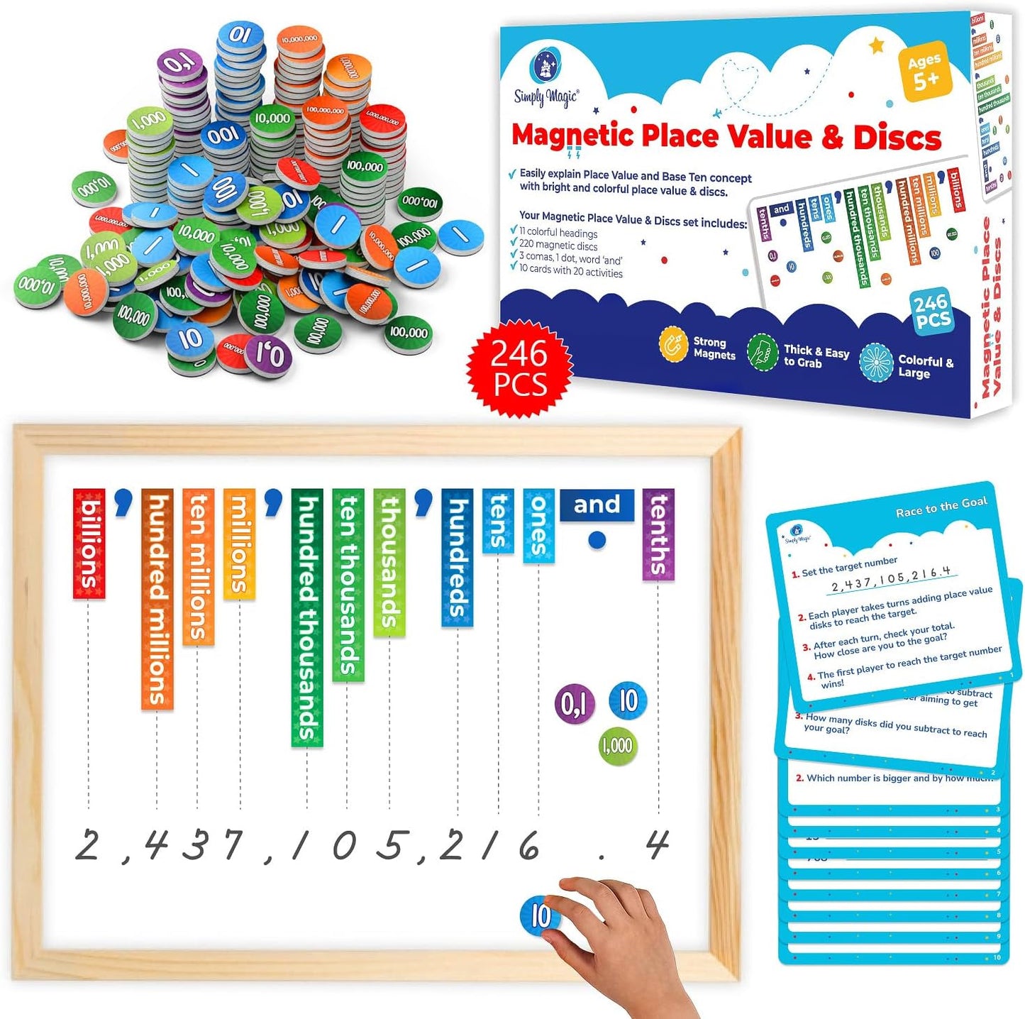 246 PCS Display Magnetic Place Value & Discs Set - Place Value Manipulatives, Magnets, Magnetic Place Value Disks Chips, Magnetic Base 10, Magnetic Math Base Ten Manipulatives - Simply Magic