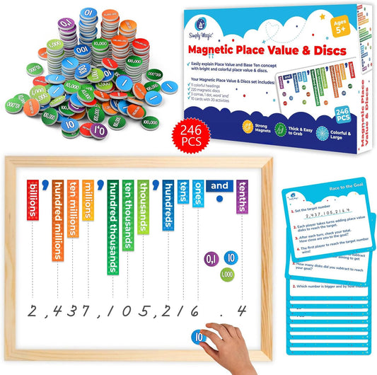 246 PCS Display Magnetic Place Value & Discs Set - Place Value Manipulatives, Magnets, Magnetic Place Value Disks Chips, Magnetic Base 10, Magnetic Math Base Ten Manipulatives - Simply Magic