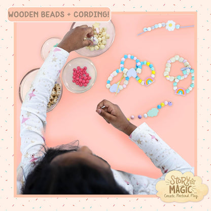 Story Magic Wooden ABC Beads by Horizon Group USA, Premium Wood Jewelry Making Kit, Makes 10+ Pieces of Jewelry, Over 350 Wooden Beads & Charms