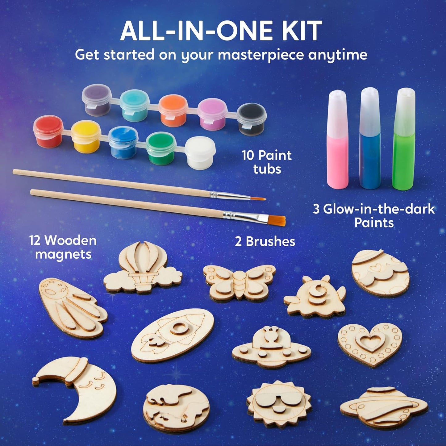 JOYIN 12 Wooden Magnet Creativity Arts & Crafts Painting Kit for Kids, Decorate Your Own Painting Gift for Halloween Crafts, Birthday Parties and Family Crafts, Party Favors for Boys Girls