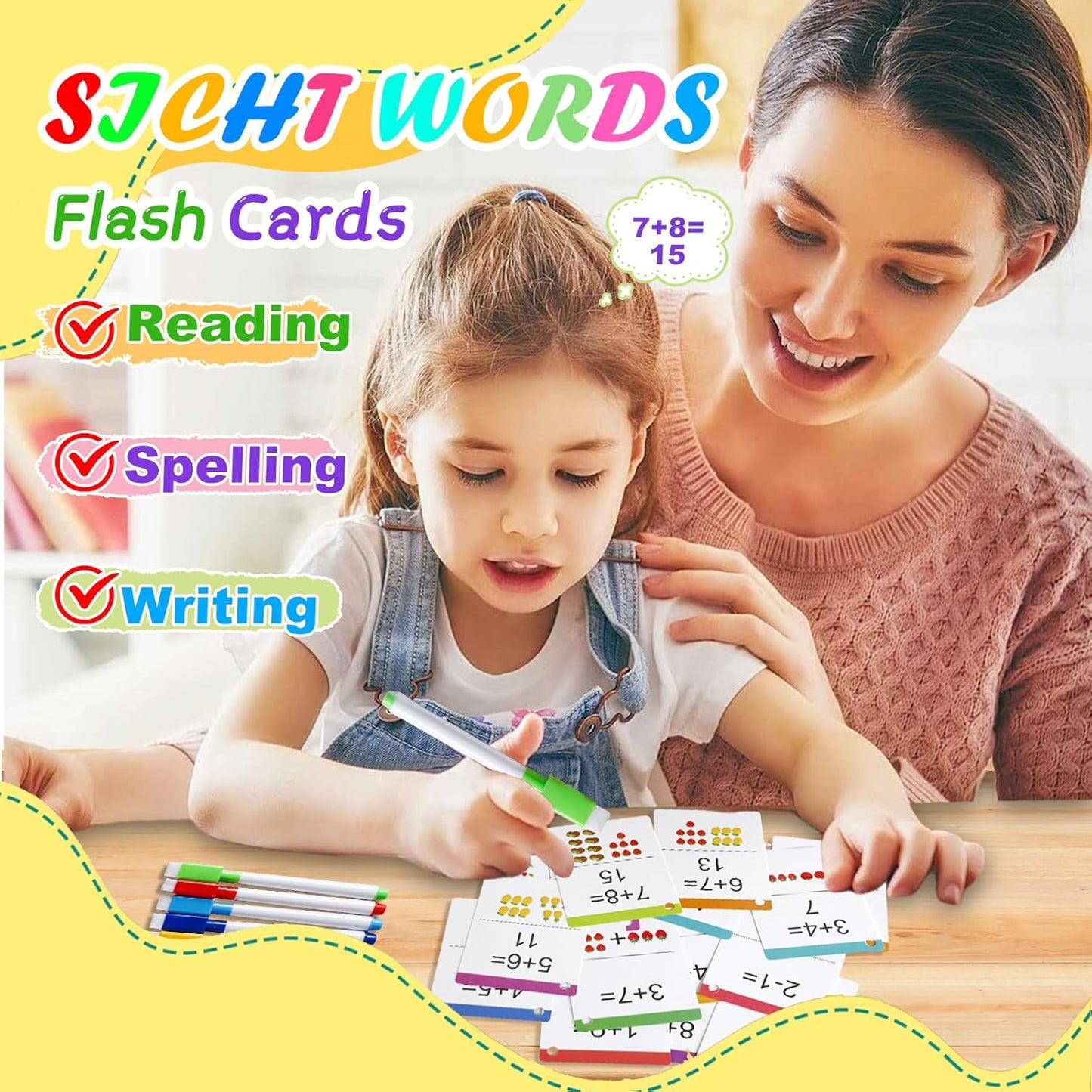 Alphabet ABC,Addition and Subtraction,Number,First Words,Shapes,Color Flash Cards 7 Set,568 Words Double-Sided Kindergarten Preschool Educational Pre k Flash Cards,Toddler FlashCards for Kids Ages 3+