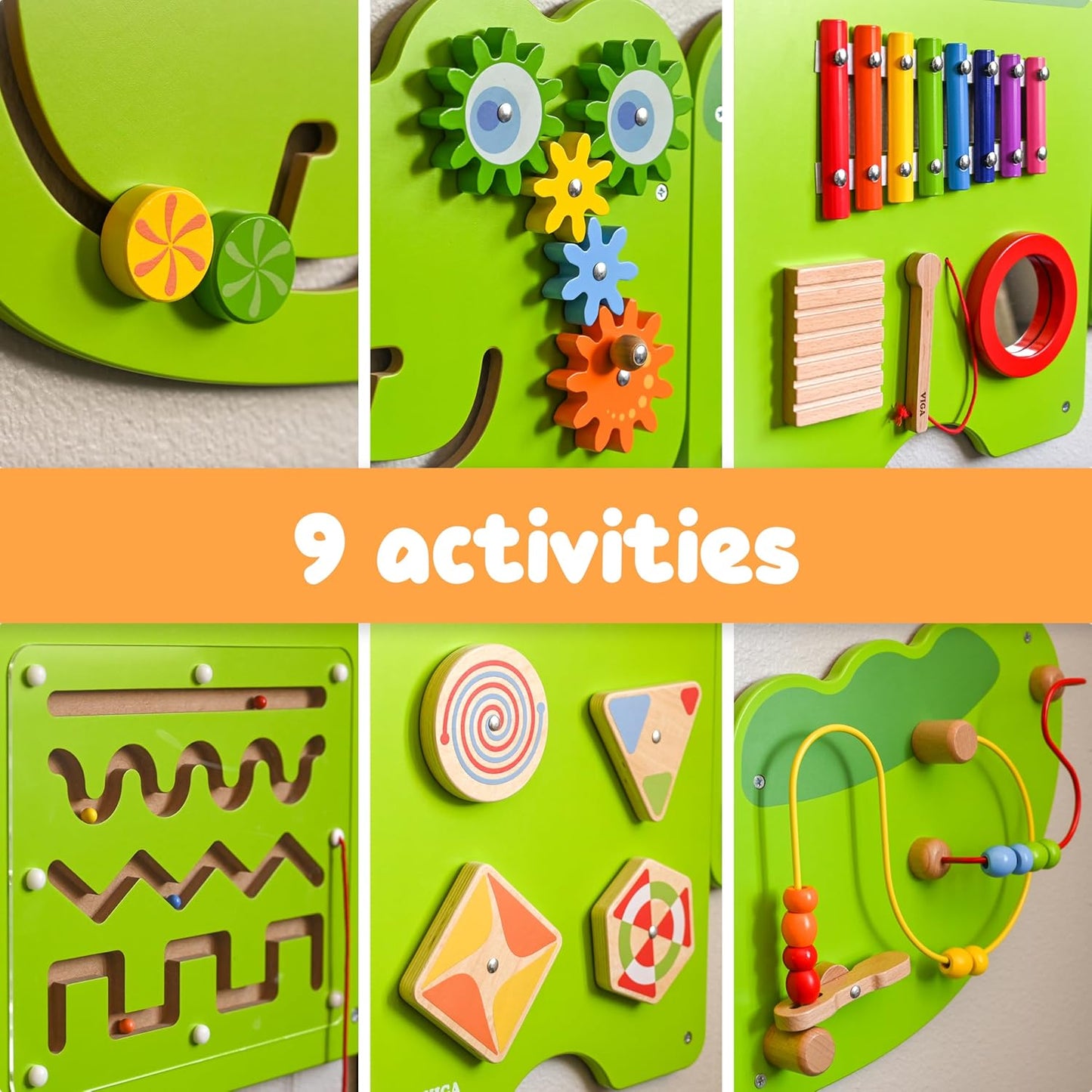 Spark & Wow Crocodile Activity Wall Panels | Light Green | Ages 18m+ | Montessori Sensory Wall Toy | 9 Activities| Busy Board Toys for Toddlers