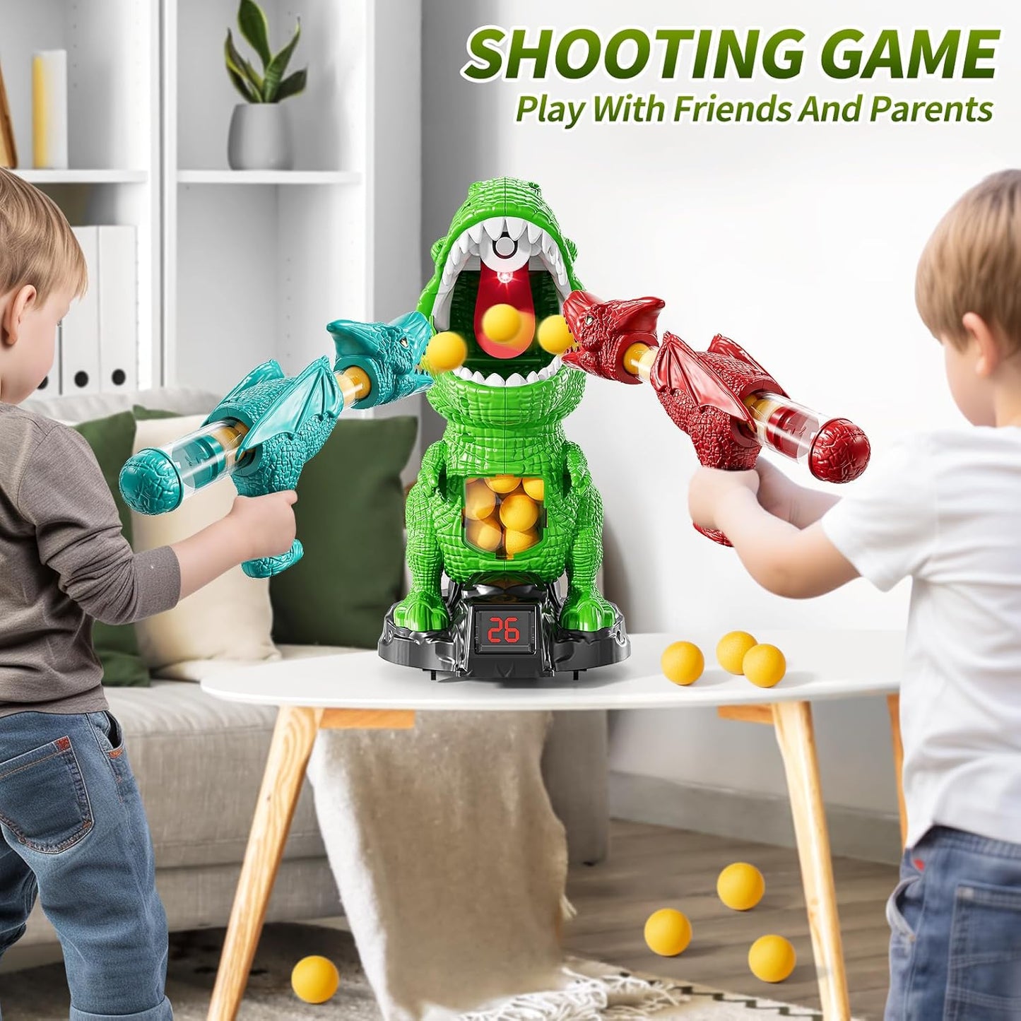 JUKUDAHU Dinosaur Shooting Boy Toys for Kids Age 3 4 5 6 7 8 - Moveable Shooting Game with Scoreboard, Light and Sound, 12 Foam Balls, Boy Toddler Toys 5-7 6-8 8-10, Competition Game Gifts (Green)
