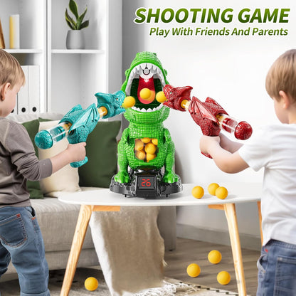 JUKUDAHU Dinosaur Shooting Boy Toys for Kids Age 3 4 5 6 7 8 - Moveable Shooting Game with Scoreboard, Light and Sound, 12 Foam Balls, Boy Toddler Toys 5-7 6-8 8-10, Competition Game Gifts (Green)