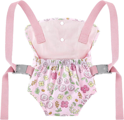 GAGAKU Baby Doll Carrier for Little Girls, Reborn Doll Accessories for Toddlers 3+ Years Old, Kids Toy Baby Dolls Sling Carrier - Pink - Moonflower