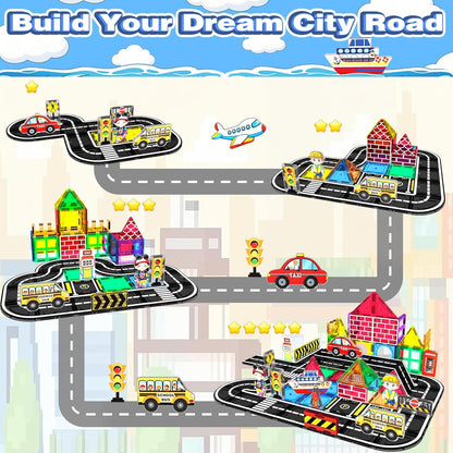 Goodtiles Magnetic Tiles Road Expansion Set, STEM Magnetic Building Blocks for Kids Ages 3-5 4-8 5-7, Preschool Learning Sensory Kids Toys for Toddler Birthday