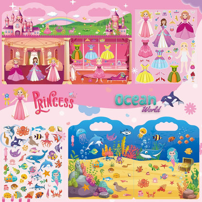 2 Set Reusable Sticker Books for Toddlers 2-4 Years, Puffy Reusable Sticker Activity Book for Kids Toddlers 1-3 Girls Boys Birthday Gifts Include Vehicles&Dinosaur