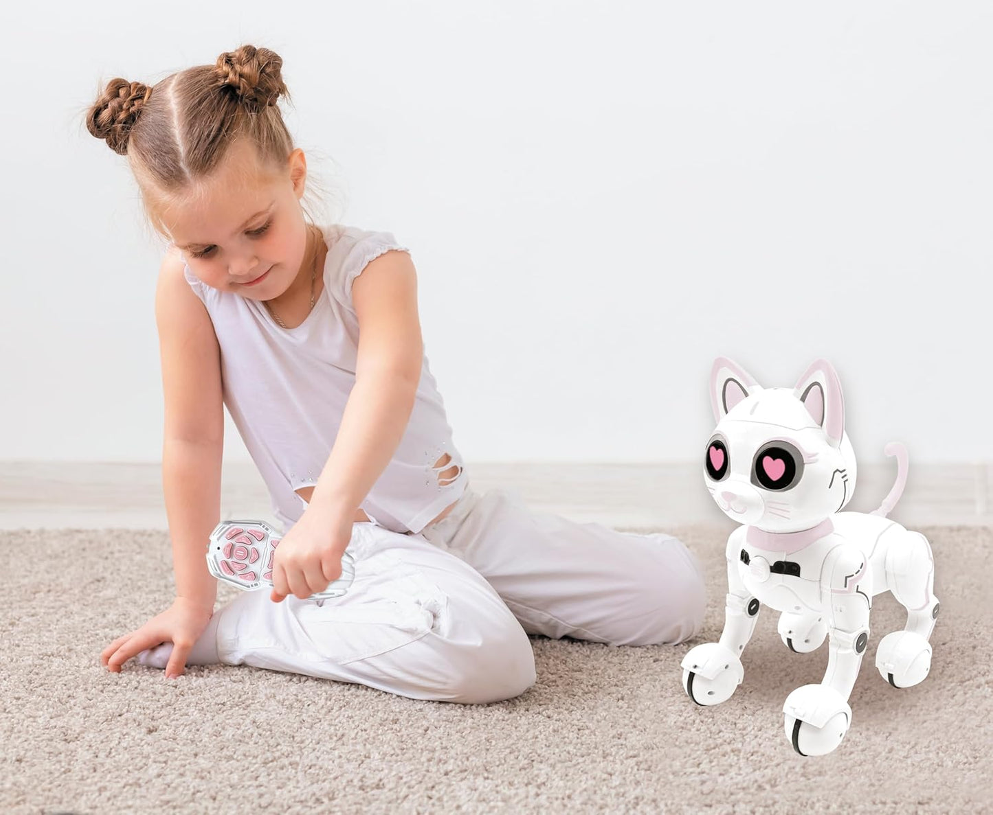LEXiBOOK - Power Kitty® - Remote Control Robot Cat, Programmable Smart Robot, Light, Sound, White/Pink - KITTY01