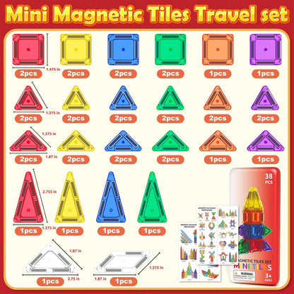 Magnetic Tiles Mini Travel Toddler Set, Magnetic Blocks Building Kids Toys & Games, Montessori Preschool Classroom Must Haves Educational Learning Sensory Toys for 3+ Year Old Boys Girls Birthday Gift