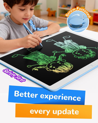 KOKODI LCD Writing Tablet, 12 Inch Colorful Toddler Doodle Board Drawing Tablet, Erasable Reusable Electronic Drawing Pads, Educational and Learning Toy for 3-6 Years Old Boy and Girls(Blue)