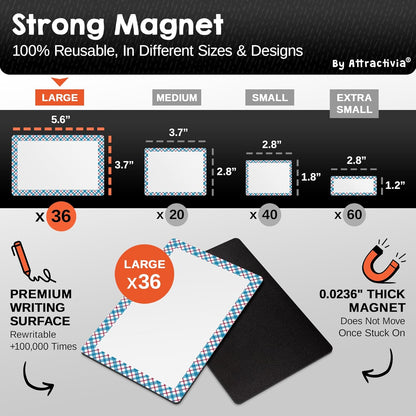 Attractivia Dry Erase Magnetic Labels 7.3 x 5.6 in, Dry Erase Magnets, 20-Pack, White Erasable Write-On All-Purpose Labels, for Office, Education, Home, Whiteboard