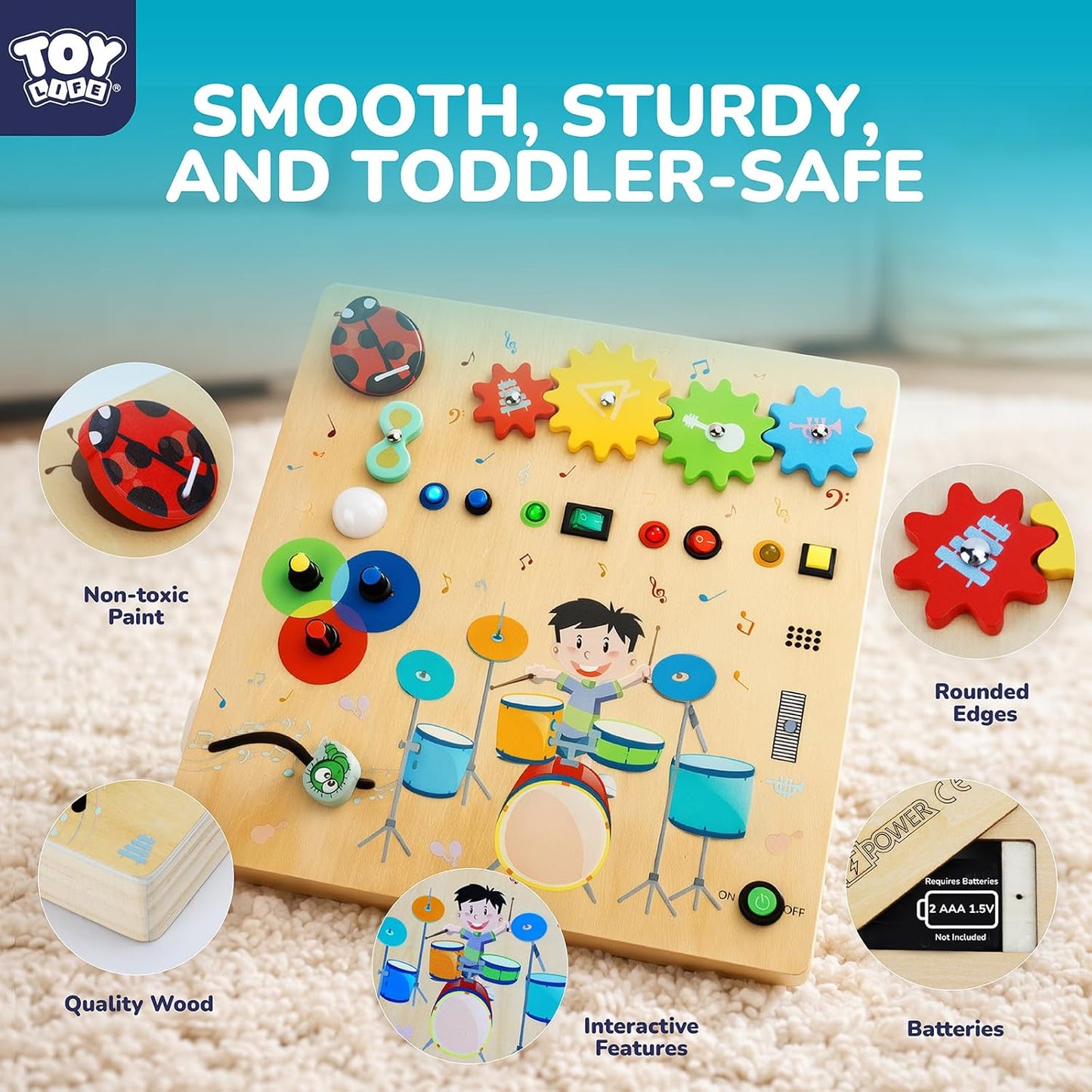 TOY Life Toddler Montessori Busy Board, Wooden Butterfly Sensory Board Toys with LED Light Up Switchs, Baby Busy Fidget Boards Travel Toys, Easter Birthday Gifts for 1+ Year Old Kids Girls Boys