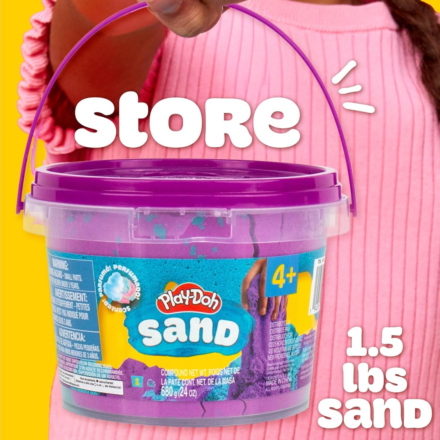 Play-Doh Sand Slime Bucket, Teal and Purple, Cotton Candy Scented, 1.5 Pounds of Play Sand in Resealable Bucket with Magical Molds on the Lid, Creativity for Kids Sensory Toys