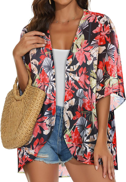 Womens Kimono Cardigans Beach Cover ups Swimwear Puff Sleeve Loose Casual Summer Tops 2026