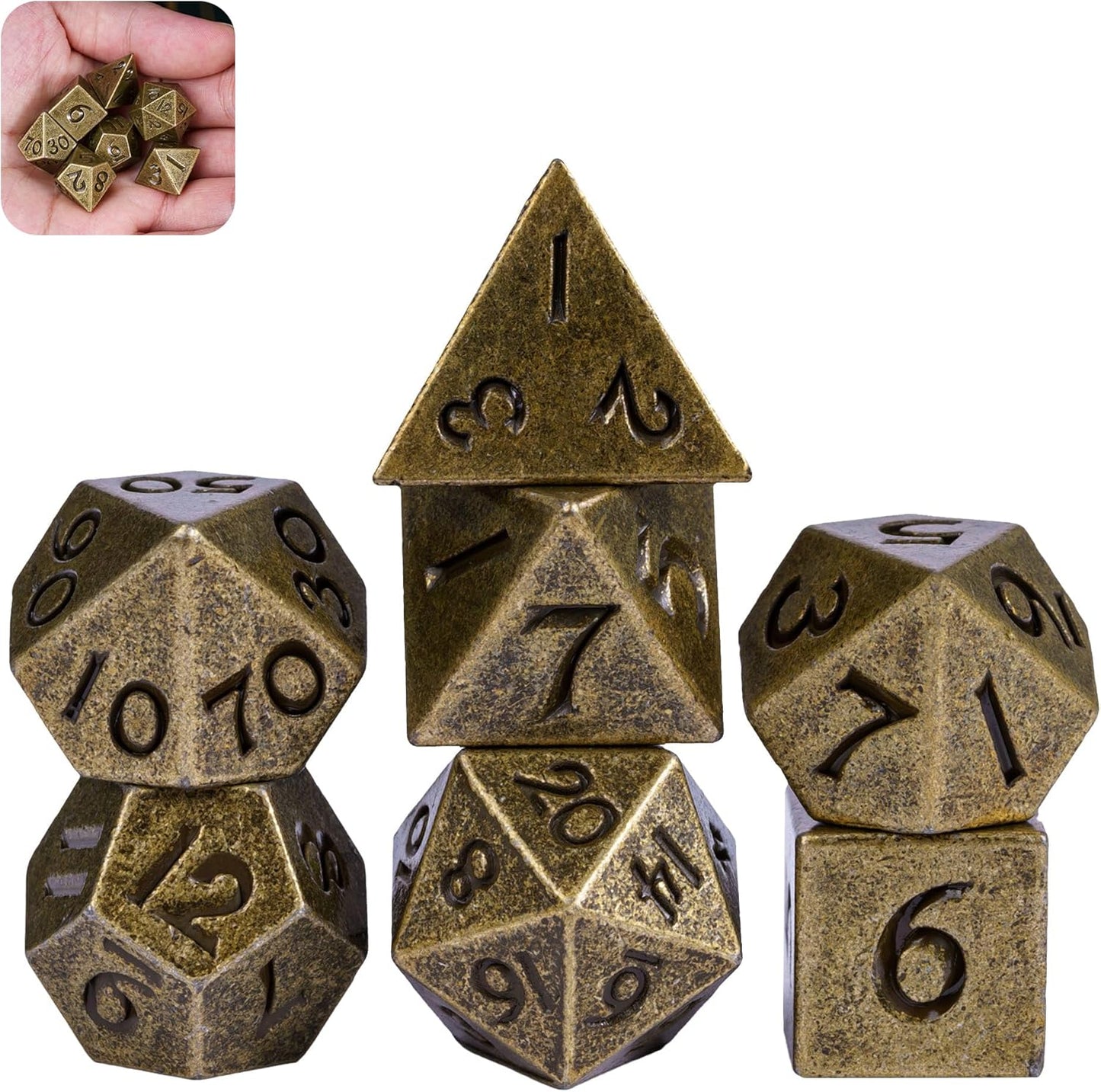 UDIXI Steampunk Metal Dice Set, 7 Die Polyhedral DND Dice Set for D&D Role Playing Game and Math Teaching (Ancient Copper)