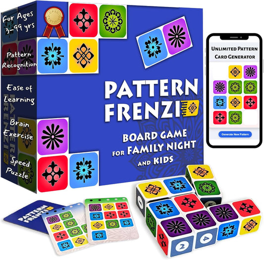Pattern Matching Board Game for Kids & Adults, Family Night Board Games, Block Puzzle Games for Kids, Ages 3+ to 99 yrs, Play 1 to 5 Players, Unlimited Puzzle Cards, Perfect All Occasion Gift