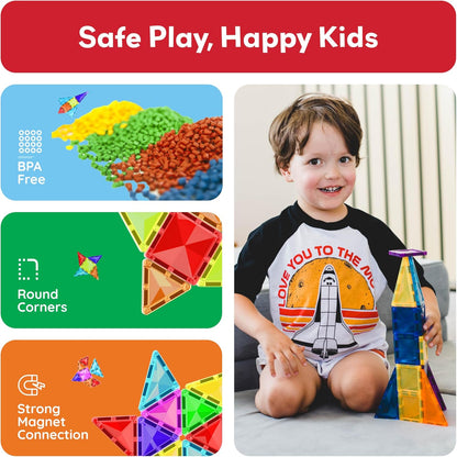 PicassoTiles Magnetic Building Block Set Geometry Shape Magnet Tiles Construction Toy STEM Learning Kit Educational Playset Playboard Pretend Play Stacking Blocks Child Brain Development PT16