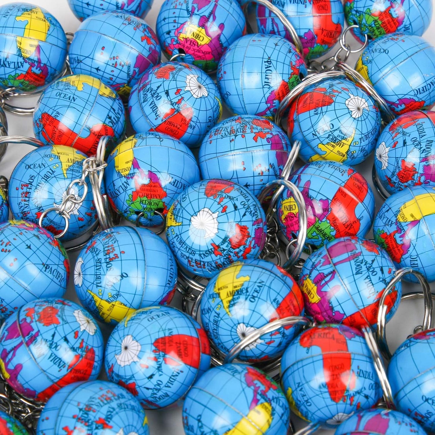 PROLOSO 48 Pcs Globe Keychains Bulk for Kids World Planet Earth Theme Keyrings Toy 1 Inch