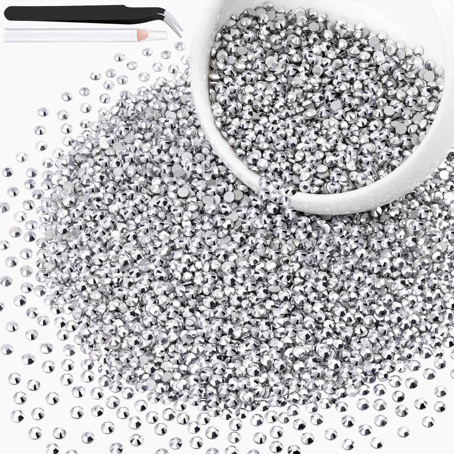 5000PCS SS6/2mm Glass Crystal Rhinestones (Clear), Bedazzling Flatback Rhinestones for Crafting DIY Crafts Nail Art Makeup Decoration, Gems Diamond Charms for Tumbler Shoes Clothing Mug