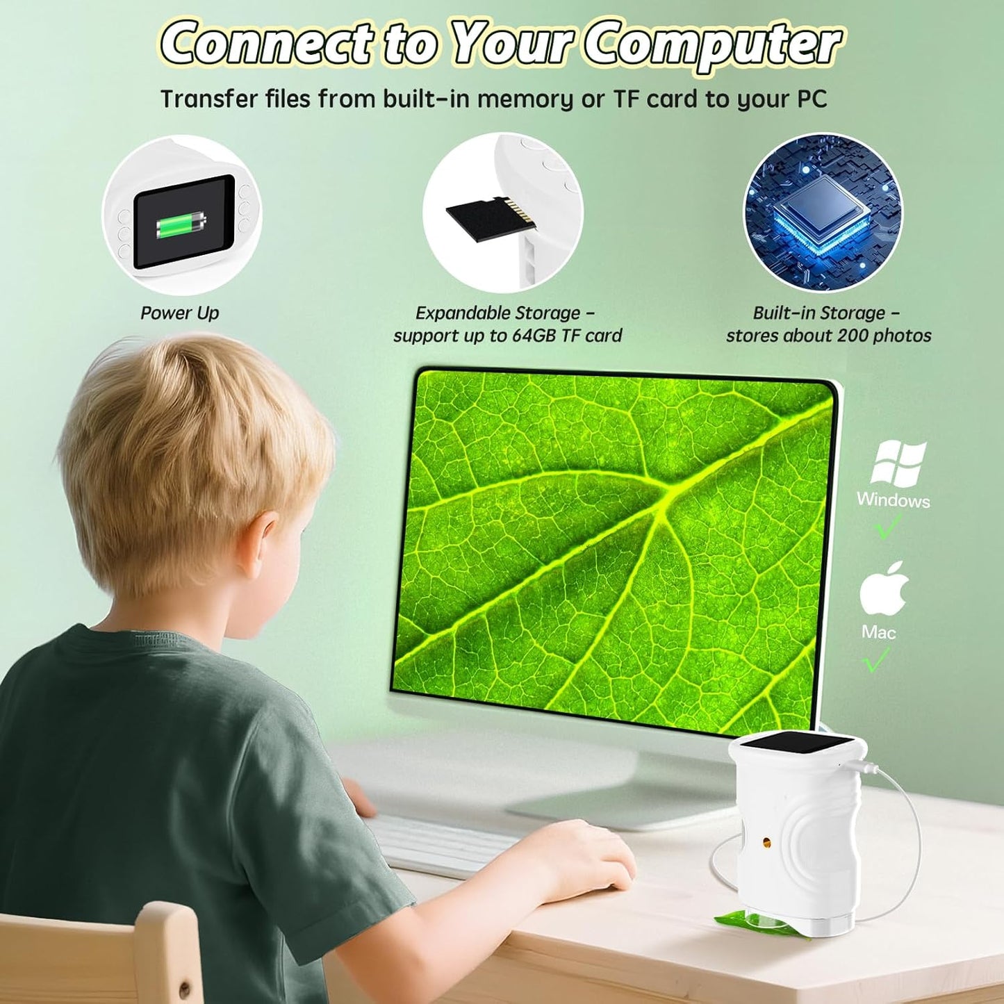 Alotwan Kids Microscope Digital 1000X Zoom, Mini Pocket Handheld Microscope Portable Travel Toys, HD Camera Video Magnifying Glass, Christmas Birthday Gifts for Girls, STEM Toys for Toddlers Age 3-8
