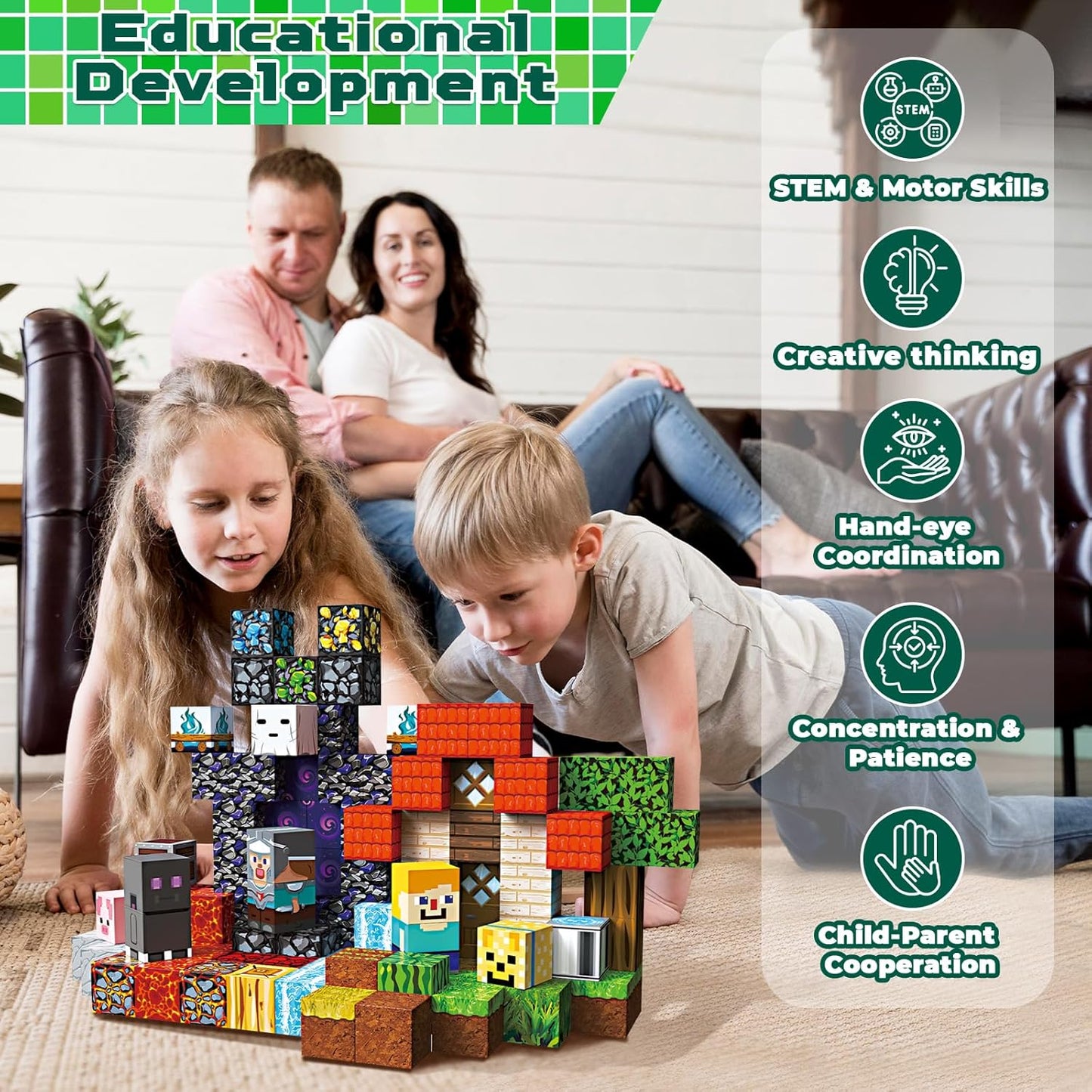 GraceDuck 300 PCS Magnetic Blocks - Magnetic Building Blocks, Stacking Magnets for Kids, Sensory Toy for STEM Montessori Sensory Toys for Kids 3+ Boys and Girls Christmas Birthday Gifts