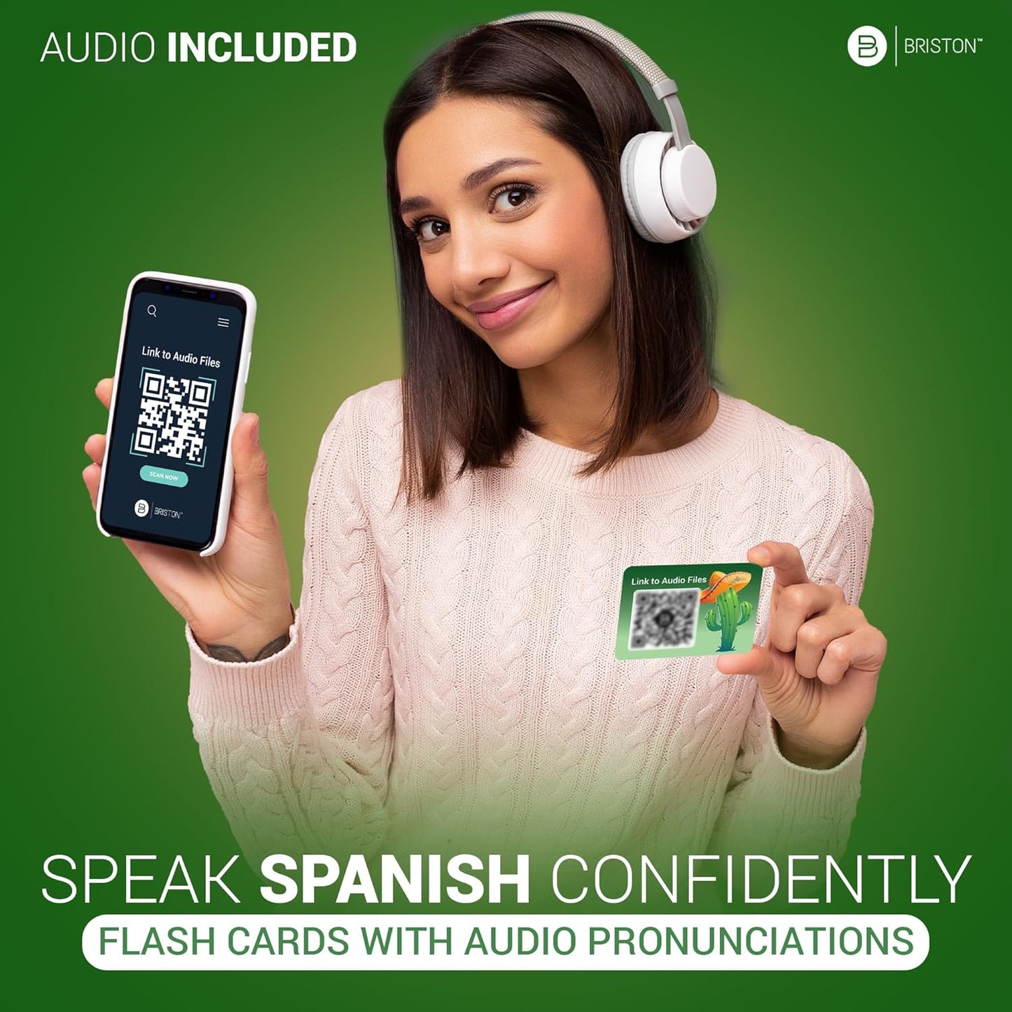 Briston Spanish Alphabet Flash Cards with Audio – 28 Durable 350 GSM Cards for Kids & Adults – Learn Spanish Letters & Pronunciation – Educational Language Learning Set for Classroom & Homeschool