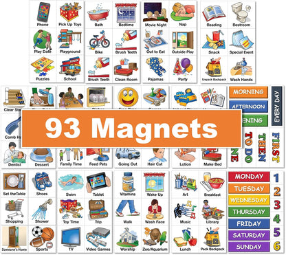 Kids Visual Schedule Magnets and Headings: SchKIDules 93Pc Home Collection for Daily Routines, Chores, Executive Functioning, Behavioral Supports, Communication-Good for Toddlers, ADHD, Autism