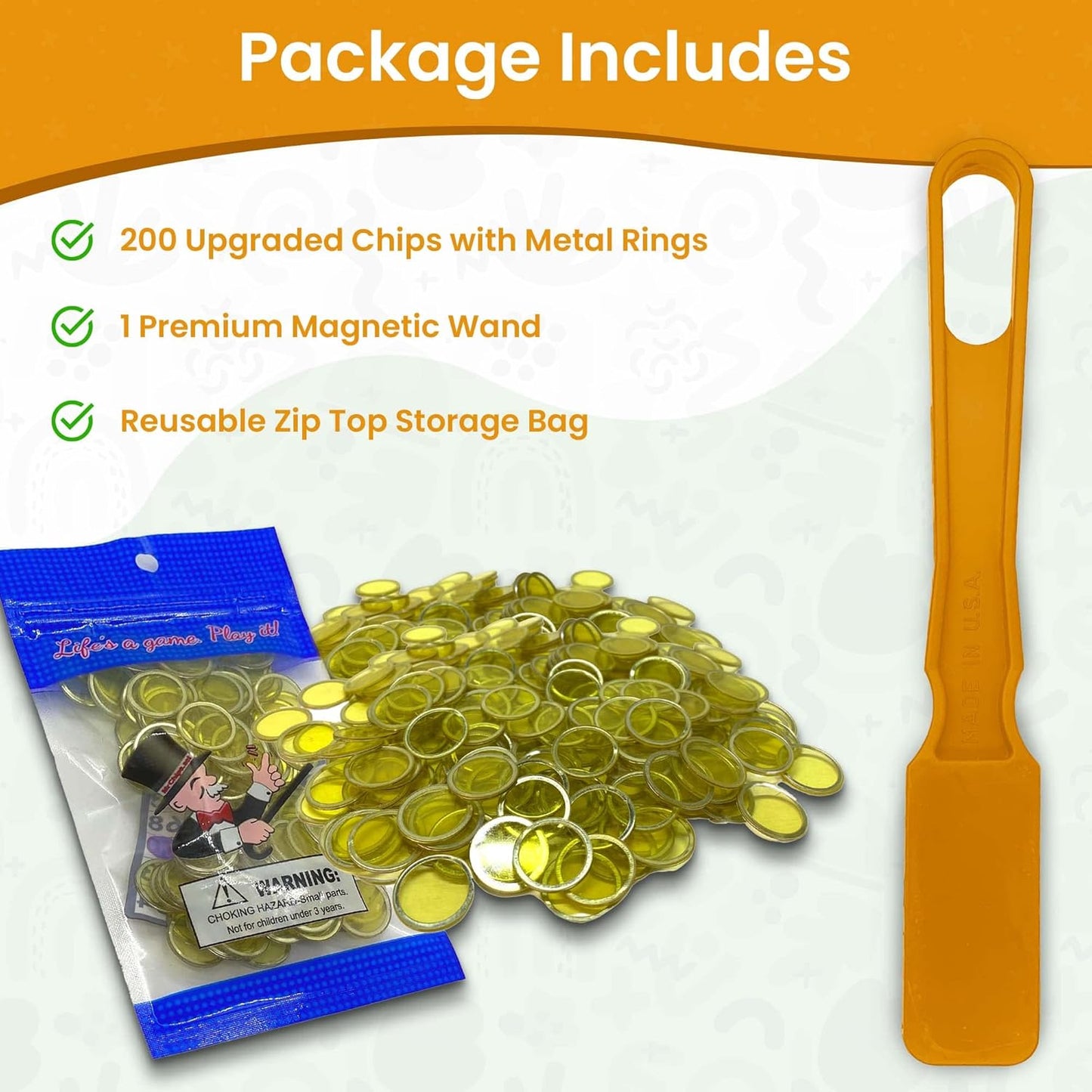MR CHIPS Made in USA Upgraded Bingo Magnetic Wand & 200 Pieces ¾ Inch Red Plastic Chips with Metal Rings - Support American Jobs