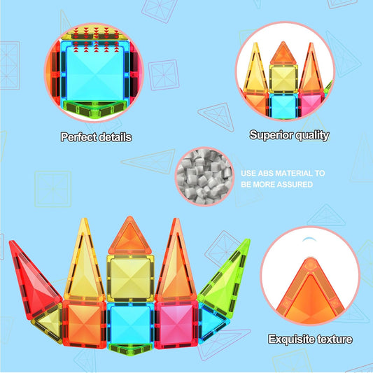 PicassoTiles 40pc Nano Mini Magnetic Tile Construction Building Blocks Travel Toy Set with Storage Case STEM Educational Fun Learning Magnet Tiles Stacking Toys for Toddlers Girls Boys Ages 3+ PN01