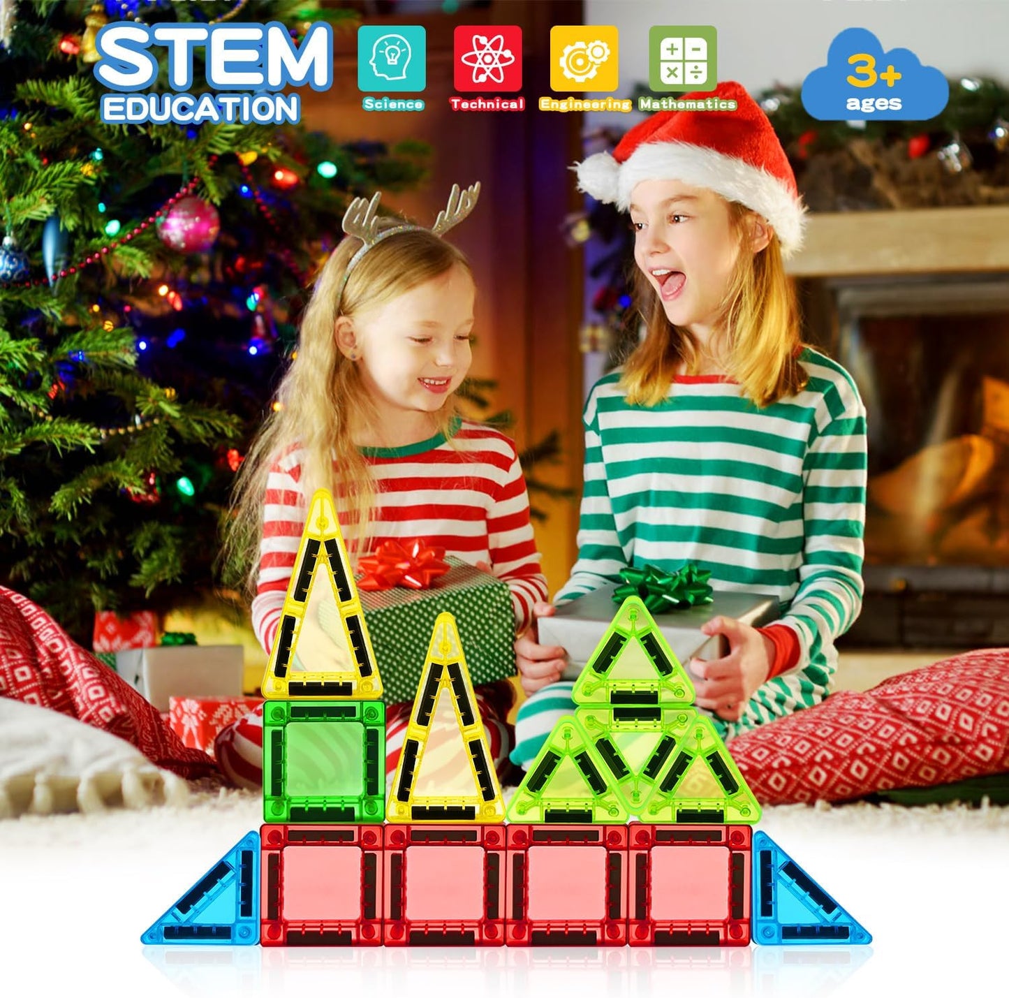 Mini Magnetic Tiles Travel Set with Metal Storage Box,STEM Christmas Holiday Toy for Kids Ages 3–12, Magnet Toys Gifts for Toddlers Boys & Girls Christmas Birthday