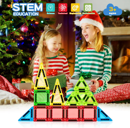 Mini Magnetic Tiles Travel Set with Metal Storage Box,STEM Christmas Holiday Toy for Kids Ages 3–12, Magnet Toys Gifts for Toddlers Boys & Girls Christmas Birthday