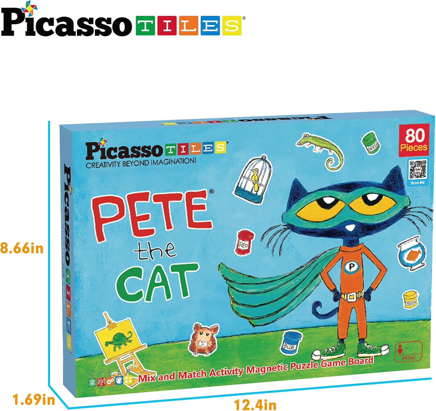 PicassoTiles Magnetic Tiles Pete the Cat Home Theme Building Blocks Double Sided Printing Toddler Magnet Toys Education STEM Learning Kit Construction Brain Development Preschool Kid Game Boy Girl 3+