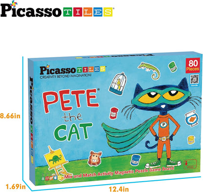 PicassoTiles Magnetic Tiles Pete the Cat Home Theme Building Blocks Double Sided Printing Toddler Magnet Toys Education STEM Learning Kit Construction Brain Development Preschool Kid Game Boy Girl 3+