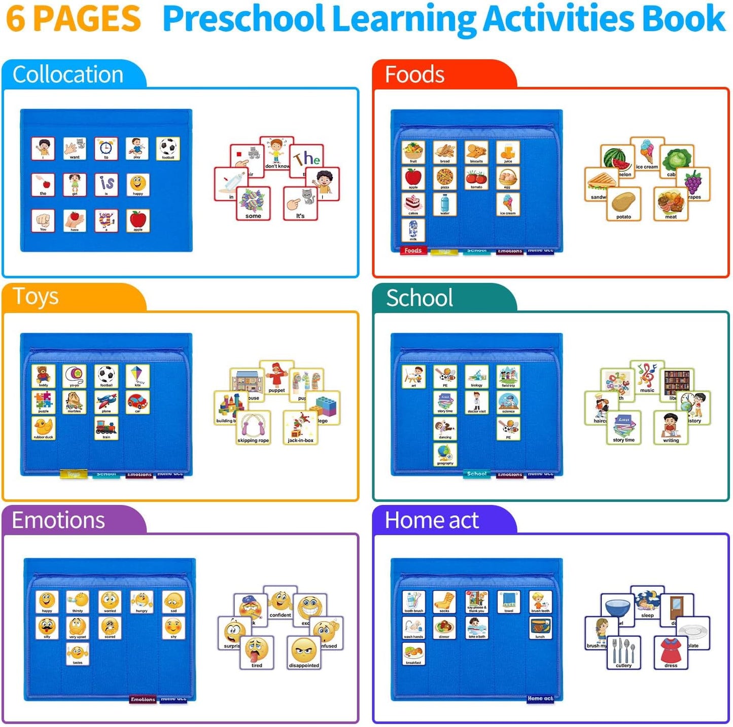 Boczif Visual Communication Book, Nonverbal Communication Board, Autism Language Vocabulary Learning Materials, Speech Articulation Therapy Cue Cards for Kids, Toddler Behavior Book for Home School