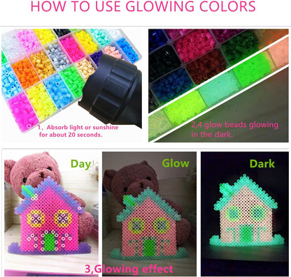 Vytung Fuse Beads Kit-4500pcs 24Colors(4 Glow in Dark) 3Pegboards 75 Patterns(15 Full Size) Perler Beads Compatible Kit