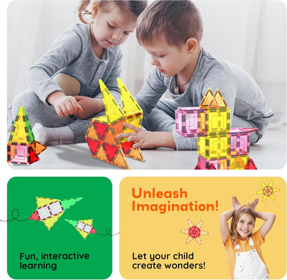 PicassoTiles 42pcs Magnetic Tiles Magnet Blocks See-Through Shape STEM Toys Building Block Educational Playset Compatible with Major Brand Tile -Starter Set for Boys and Girls Toddlers Ages 3+ PT42