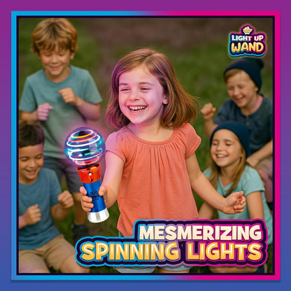 IPIDIPI TOYS Spinning Light Up Magic Wand for Kids, 2 Pack, LED Sensory Globe Wand - Easter Basket Stuffers Light Up Toys, Small Gift, Goodie Bag - Birthday Party Favors for Boys and Girls