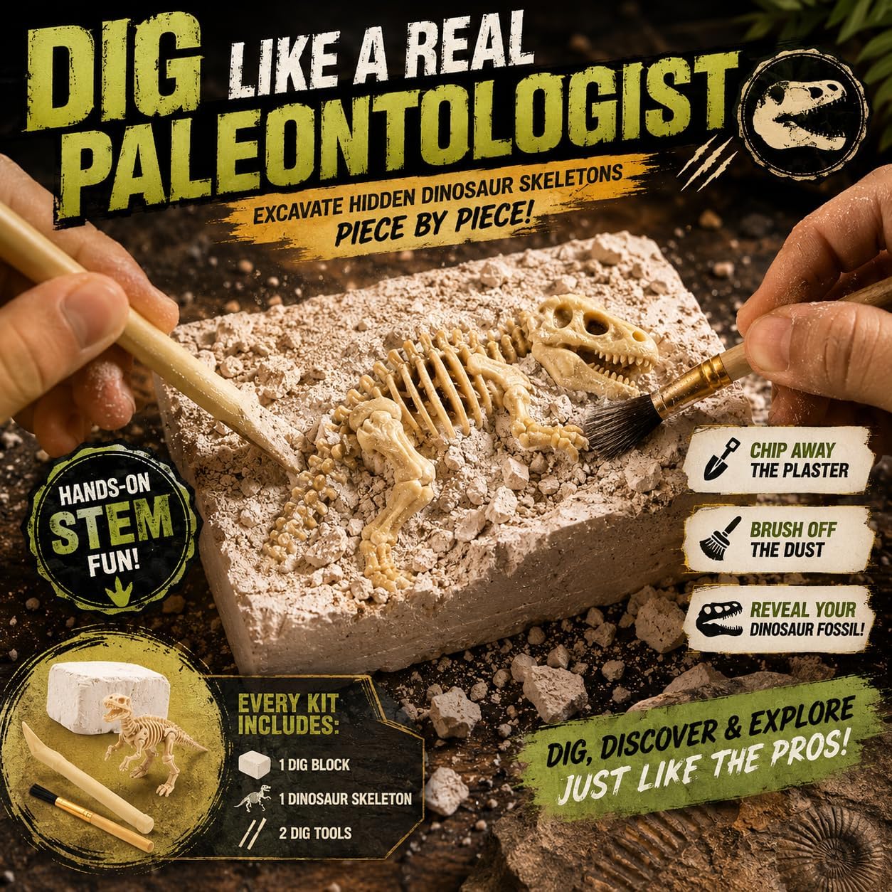 12 Pack Dinosaur Excavation Dig Kit for Kids, Dino Fossil Dig Kits with 3D Skeleton Toys, Bulk STEM Science Paleontology Archaeology Educational Toys, Birthday Party Favors for Boys Girls