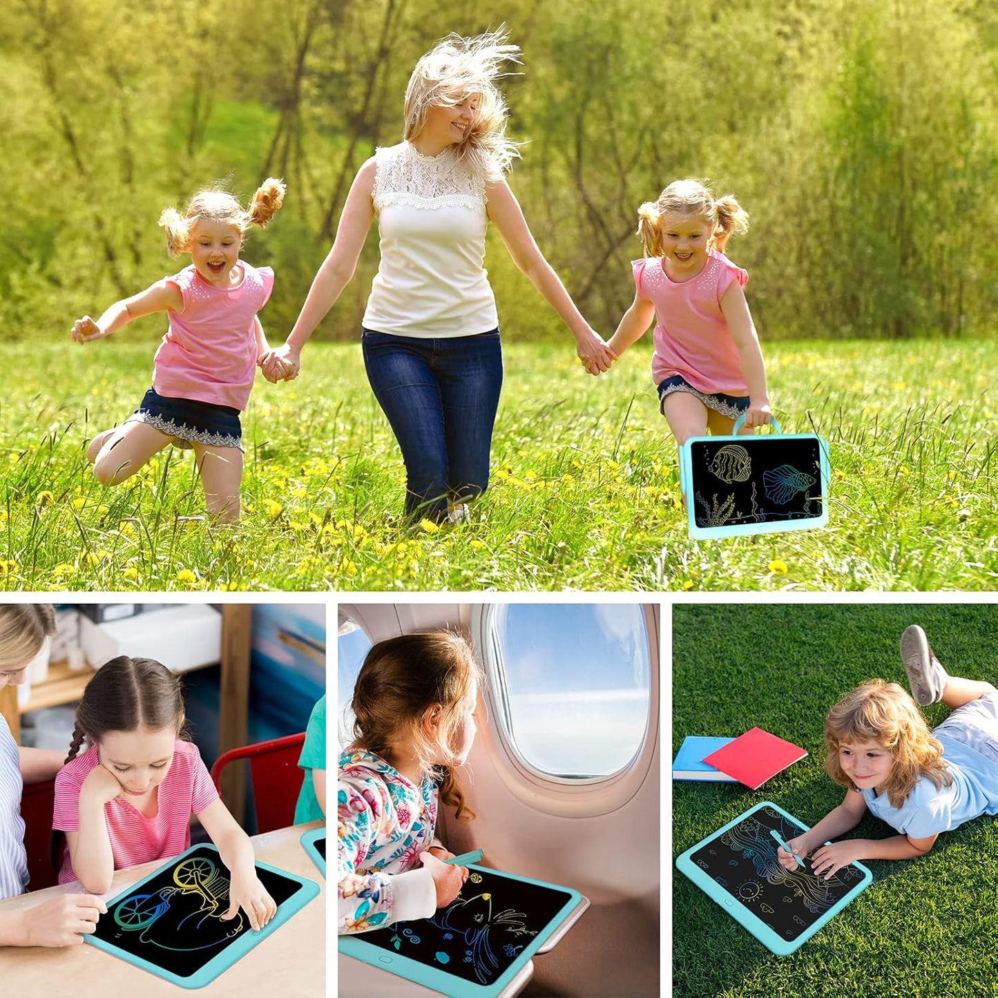 FLUESTON LCD Writing Tablet for Kids, 10 Inch Doodle Board, Colorful Drawing Pad for Toddler, Educational Travel Toy Gifts for 3-8 Year Old Girls Boys, Erase Lock Writing Board
