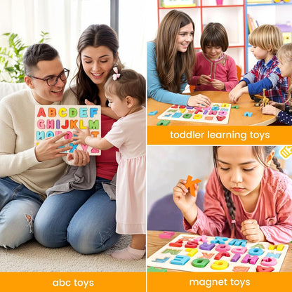 LovesTown Wooden Alphabet Puzzle, ABC Learning Board Build Pre-Reading Skills with Letter Blocks, Matching Games Toys for Daycare Homeschool Kids