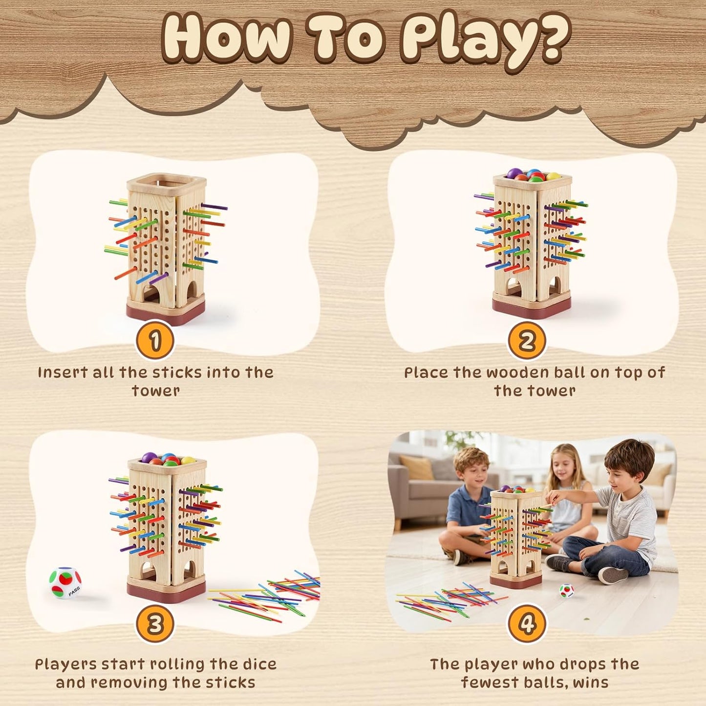 Montessori Game Wooden Board Game, Multiplayer for Kids 4-8, Math Educational, Fine Motor Skill Toy for Girls Boys, Classic Fun Games for Age 3 4 5 6 7 8 Girls Boys Gifts (Storable)